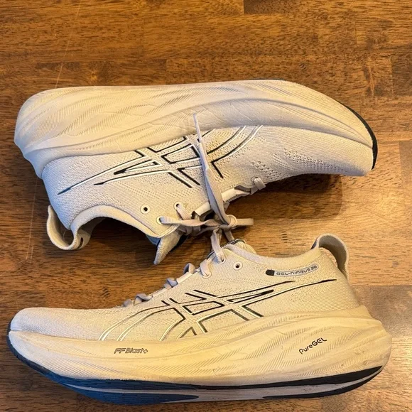 ASICS GEL-NIMBUS 26 used size 8.5 men’s light taupe color running - Picture 1 of 14